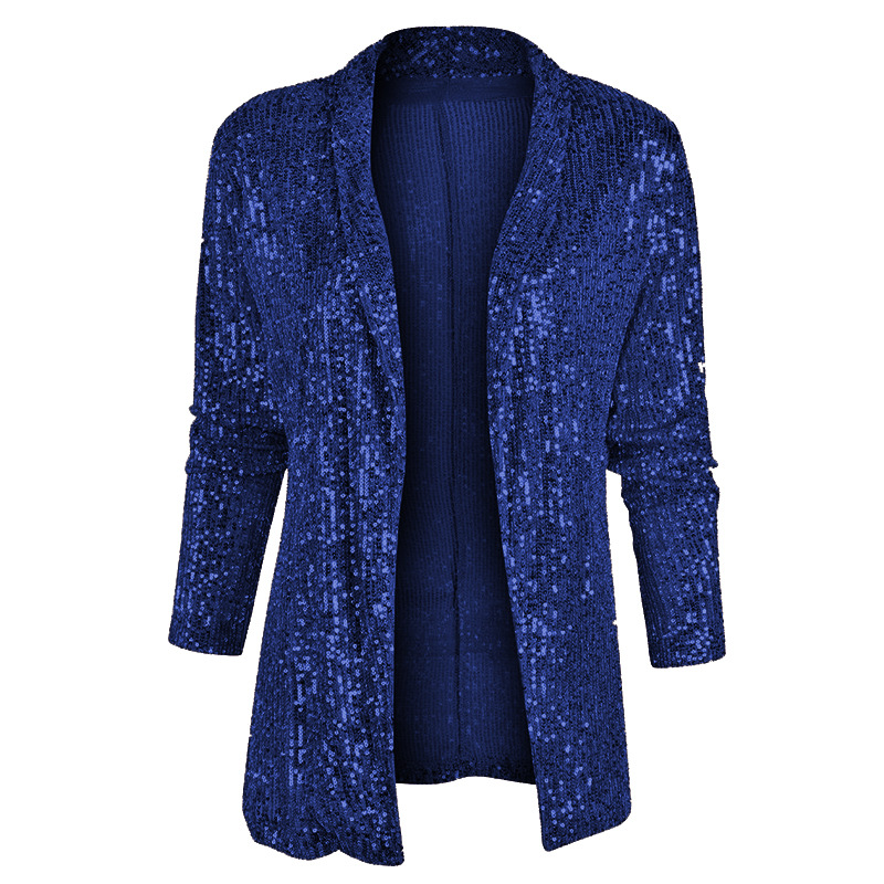 Elegant Sequin Shawl Collar Open Front Blazer Jacket (Buy 2 Free Shipping)