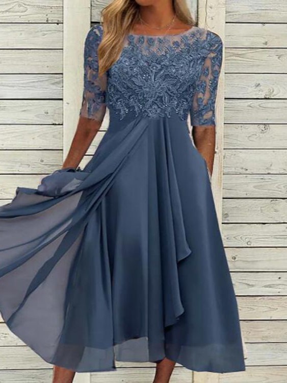 Elegant Embroidered Lace Midi Dress(Buy 2 Free Shipping)
