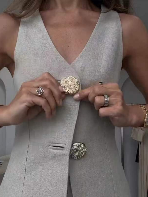 Gold Button Vest & City Pants 2 Pieces Set Suit