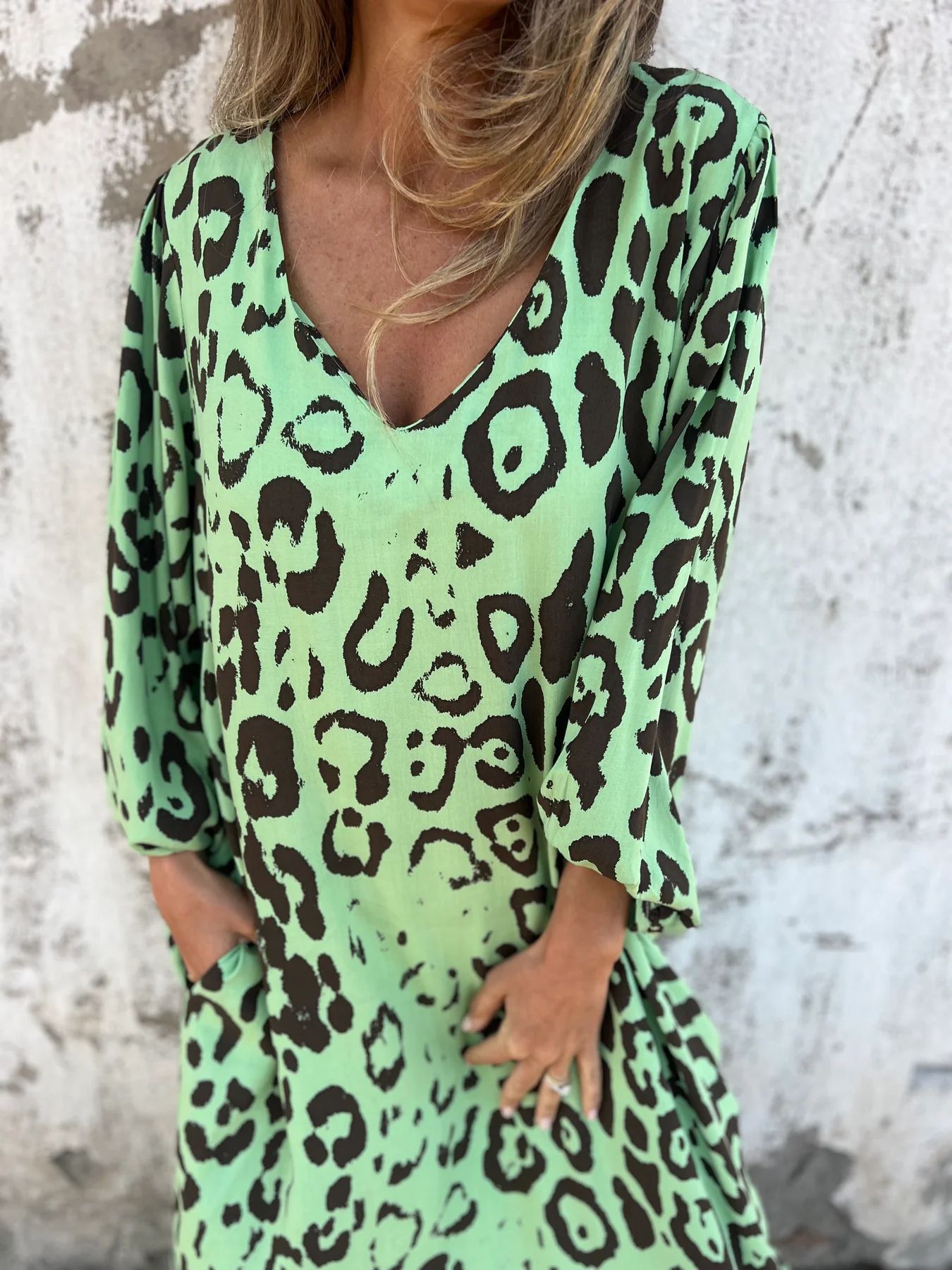 Relaxed V-Neck Leopard Print Maxi Dress (Buy 2 Free Shipping)