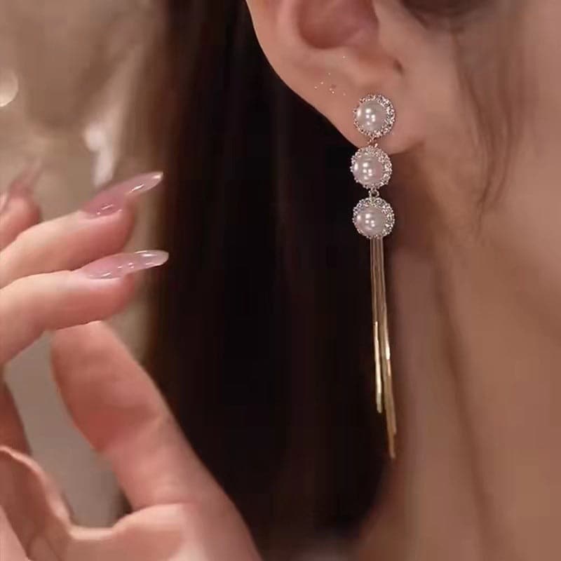 Pearl Gold plated Tassel Earrings