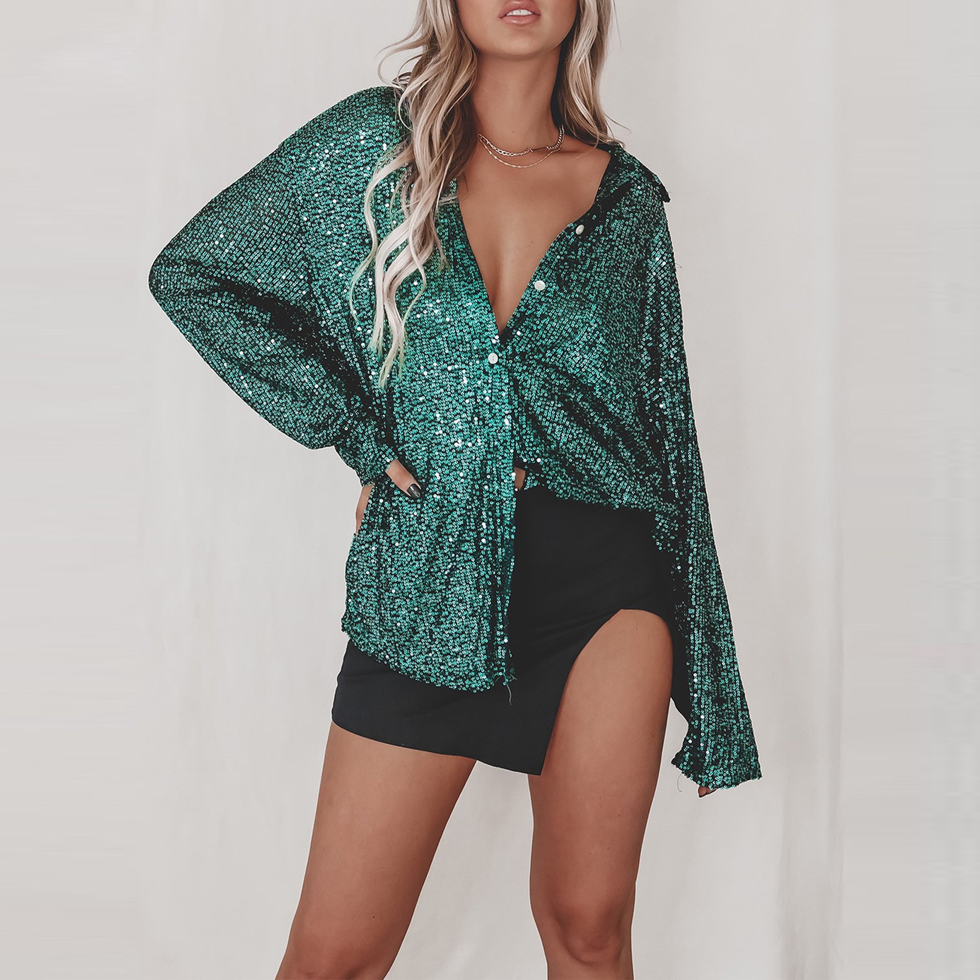 Sparkly Sequin Button Down Loose Shirt (Buy 2 Free Shipping)