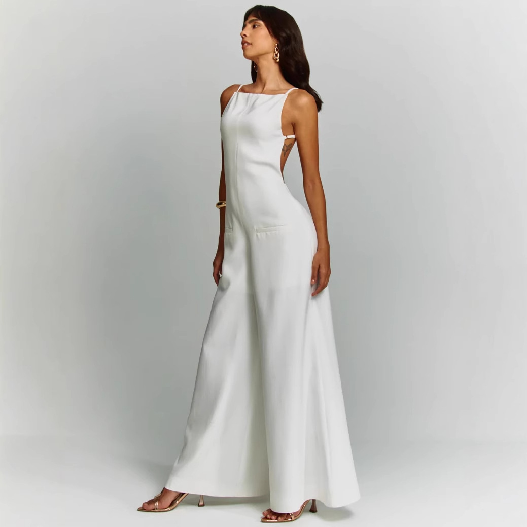 Square Neck Pocketed Backless Wide Leg Jumpsuit (Buy 2 Free Shipping)