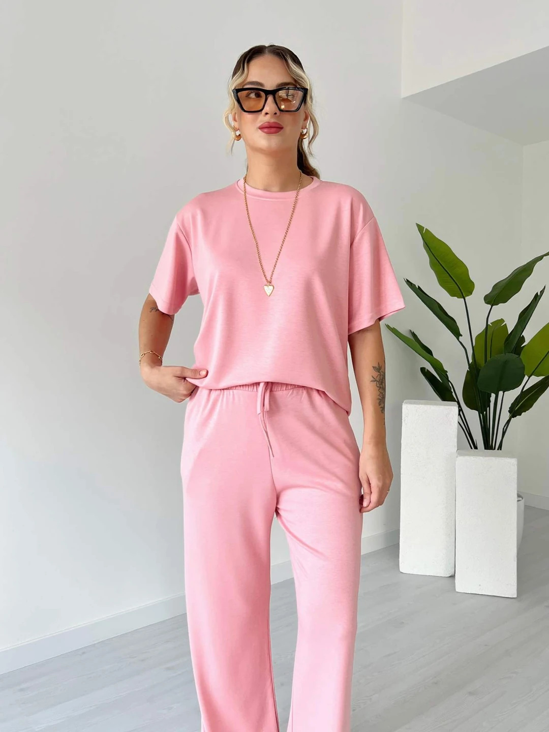 Casual Soft Knit Top and Drawstring Pants Two Piece Set (Buy 2 Free Shipping)