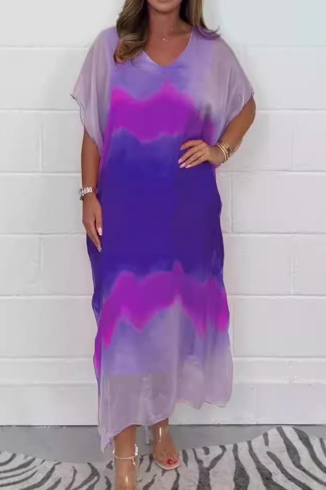 Boho Ombre Tie-Dye Maxi Dress with Batwing Sleeves (Buy 2 Free Shipping)