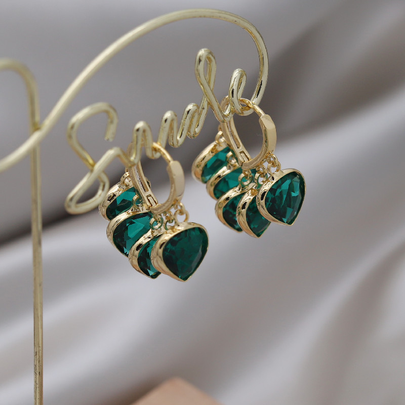 Elegant Emerald Crystal Gold Drop Earrings