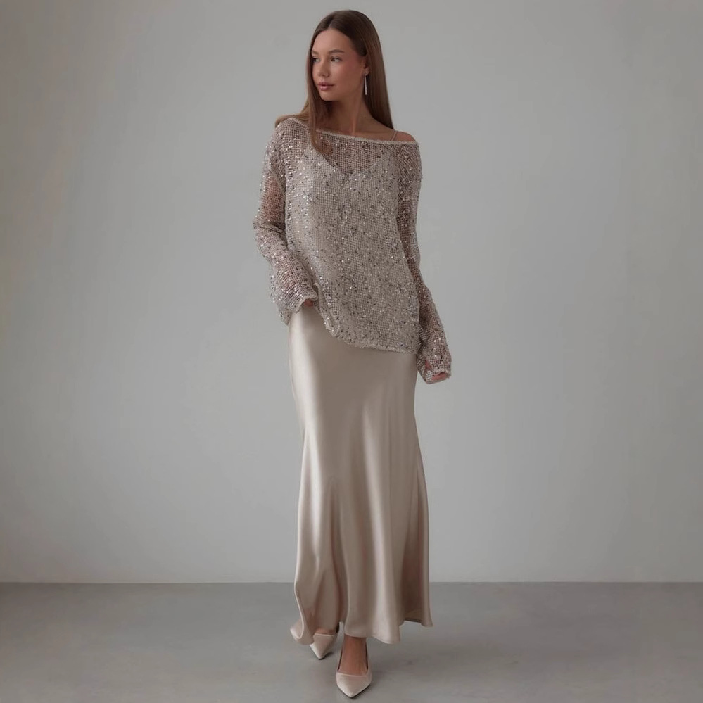 Shimmery Loose Knit Sequin Mesh Pullover Top (Buy 2 Free Shipping)