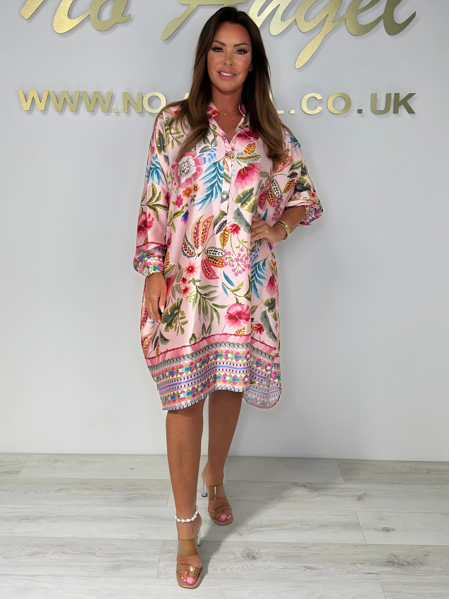 Vintage Floral Satin Loose Fit Shirt Dress (Buy 2 Free Shipping)