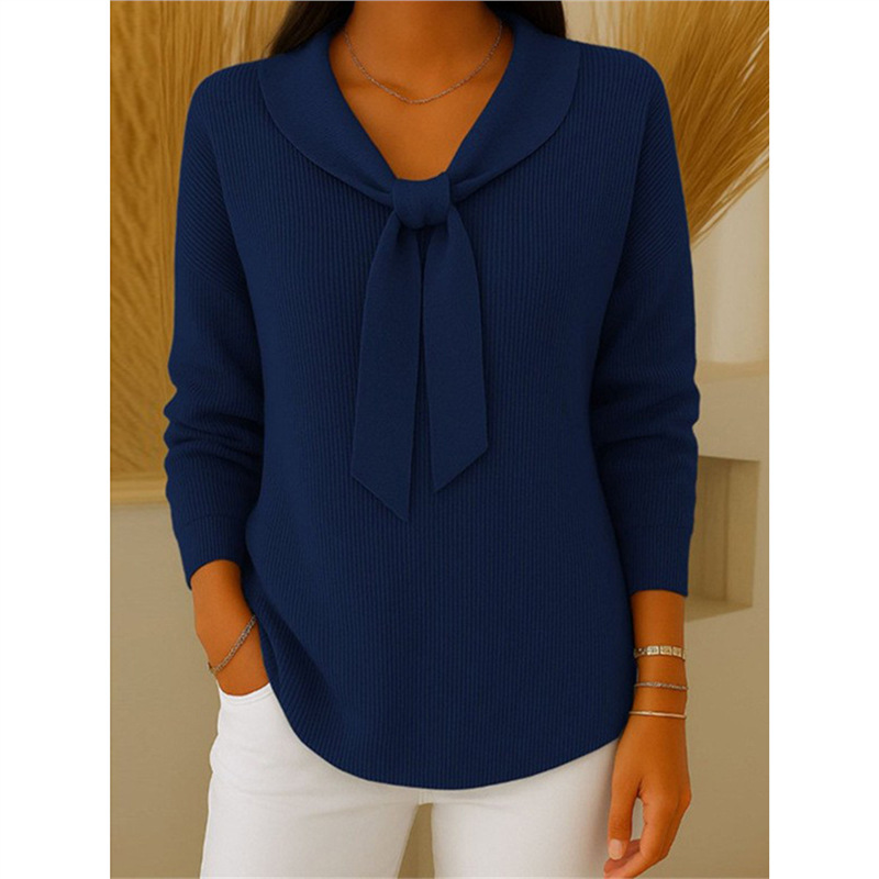 Elegant Draped Tie Collar Knit Top (Buy 2 Free Shipping)