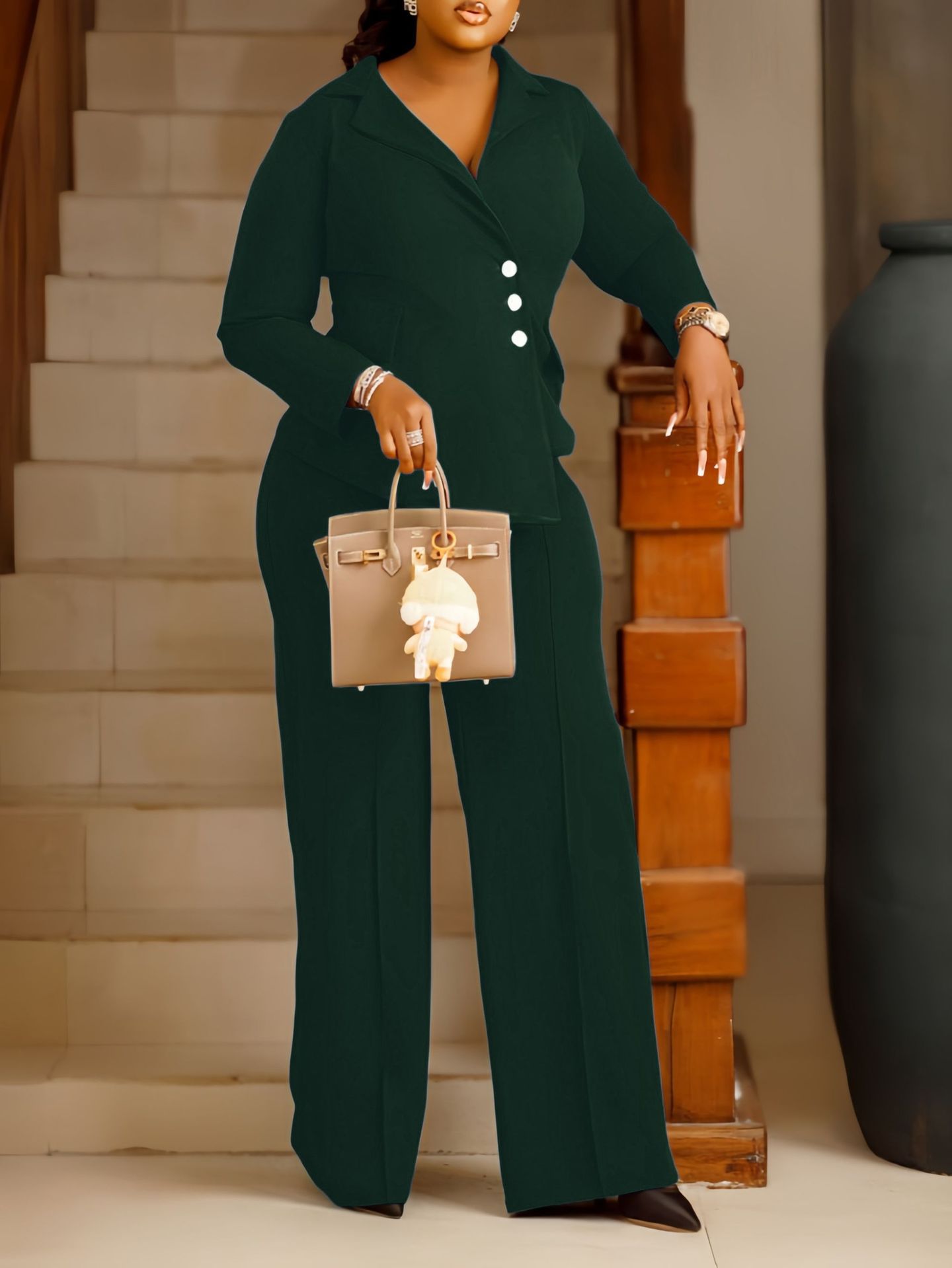 Elegant Blazer & Wide Leg Pants Set with Structured Waist and Asymmetric Hem (Buy 2 Free Shipping)