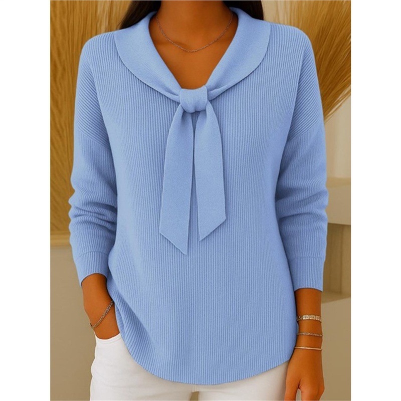Elegant Draped Tie Collar Knit Top (Buy 2 Free Shipping)