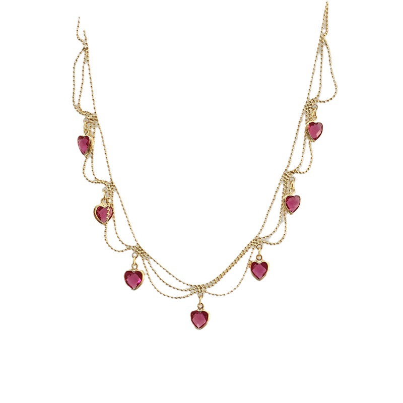 Green Heart Zirconia Pendant Gold Fashion Necklace