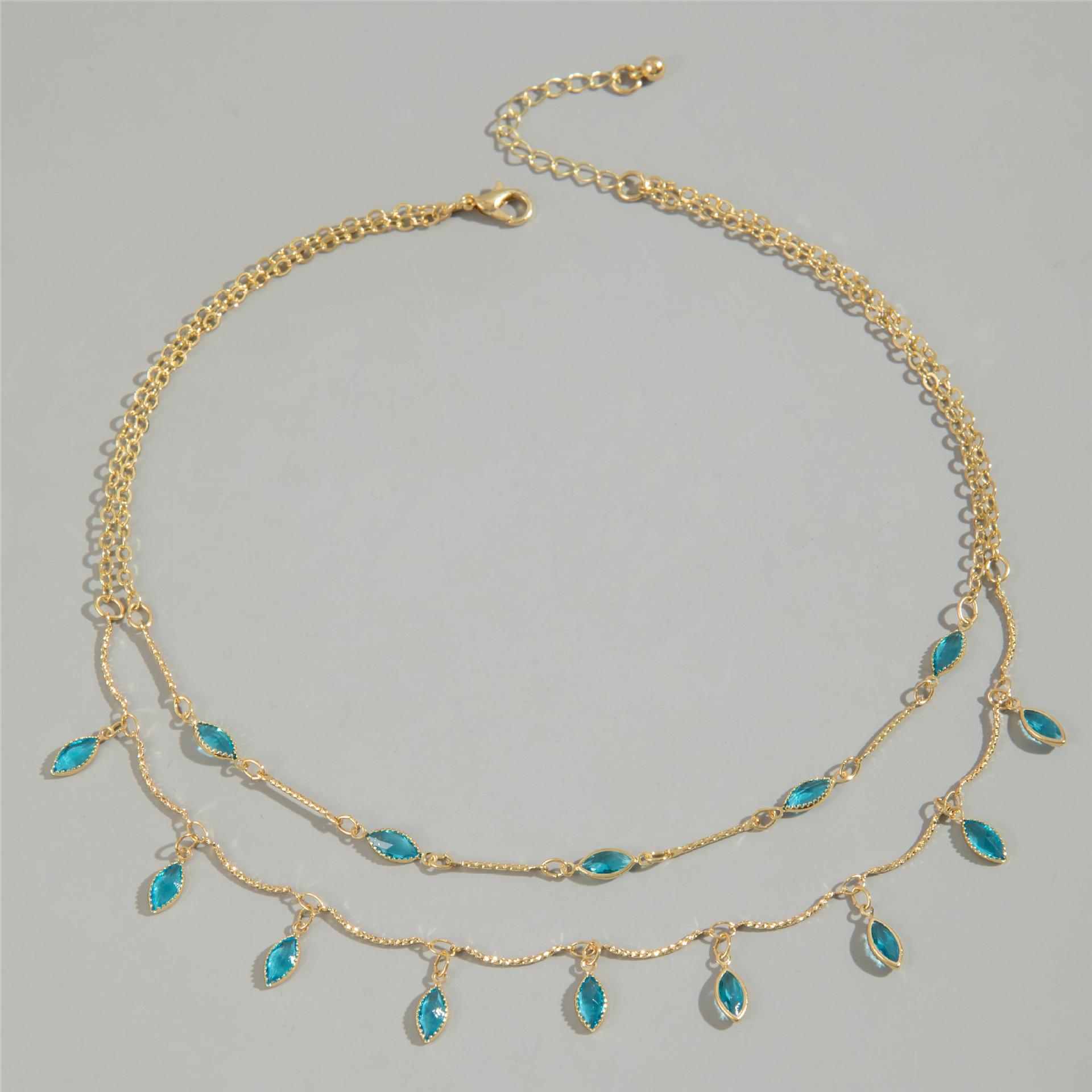 Gold Plated Water Drop Double Chain Necklace
