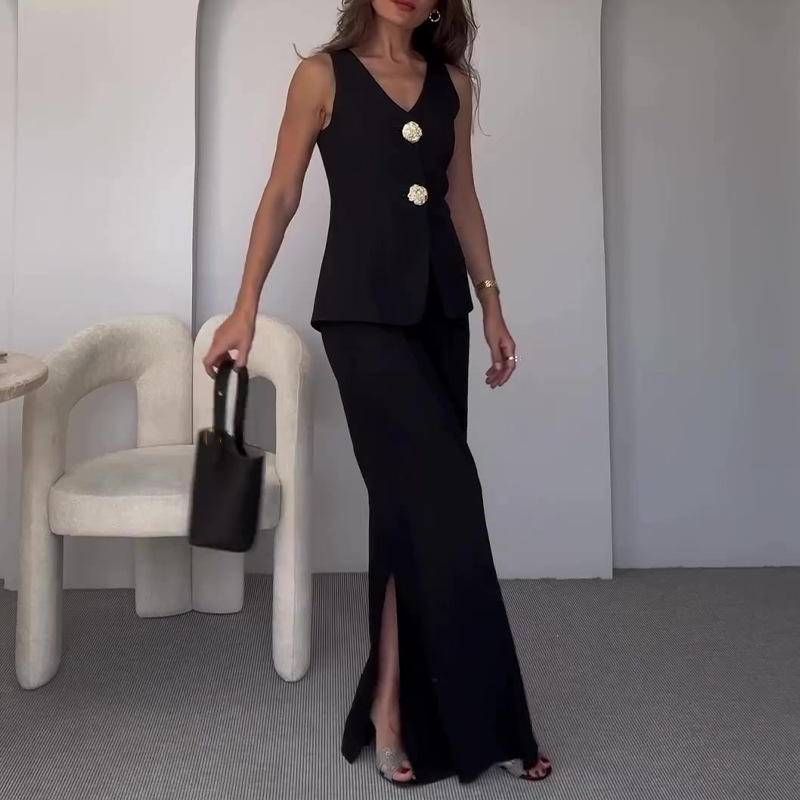 Gold Button Vest & City Pants 2 Pieces Set Suit