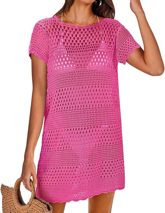 Breezy Crochet Open-Knit Short Sleeve Cover-Up Dress