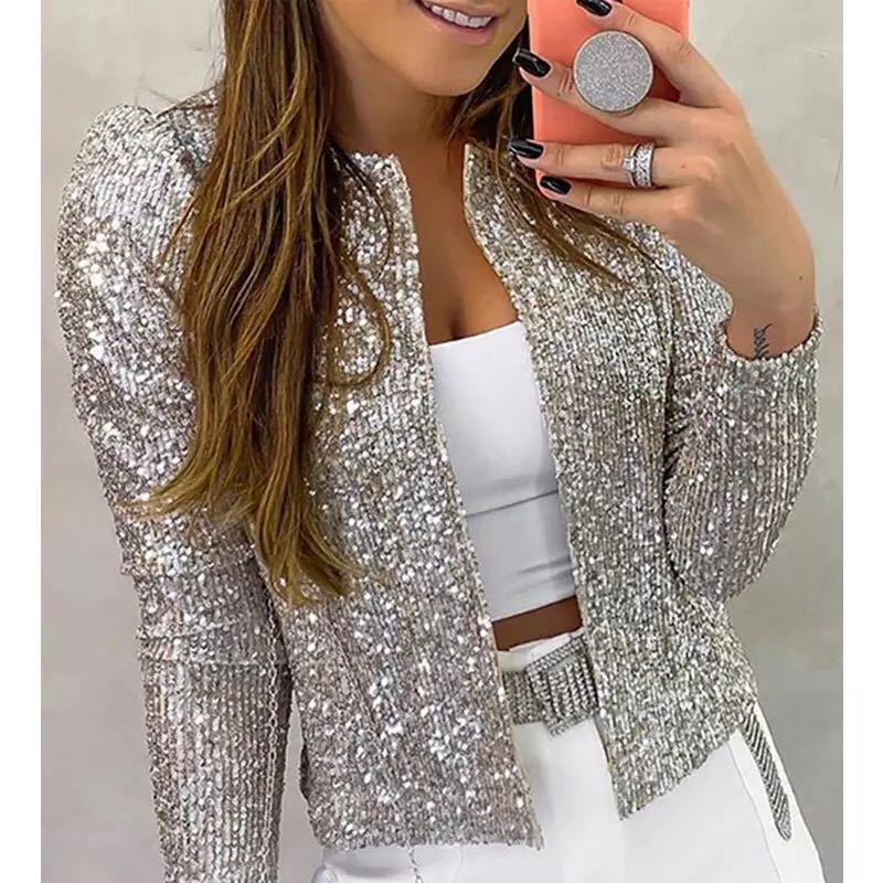 Sparkly Fit Long Sleeve Sequin Cardigan Jacket (Buy 2 Free Shipping)