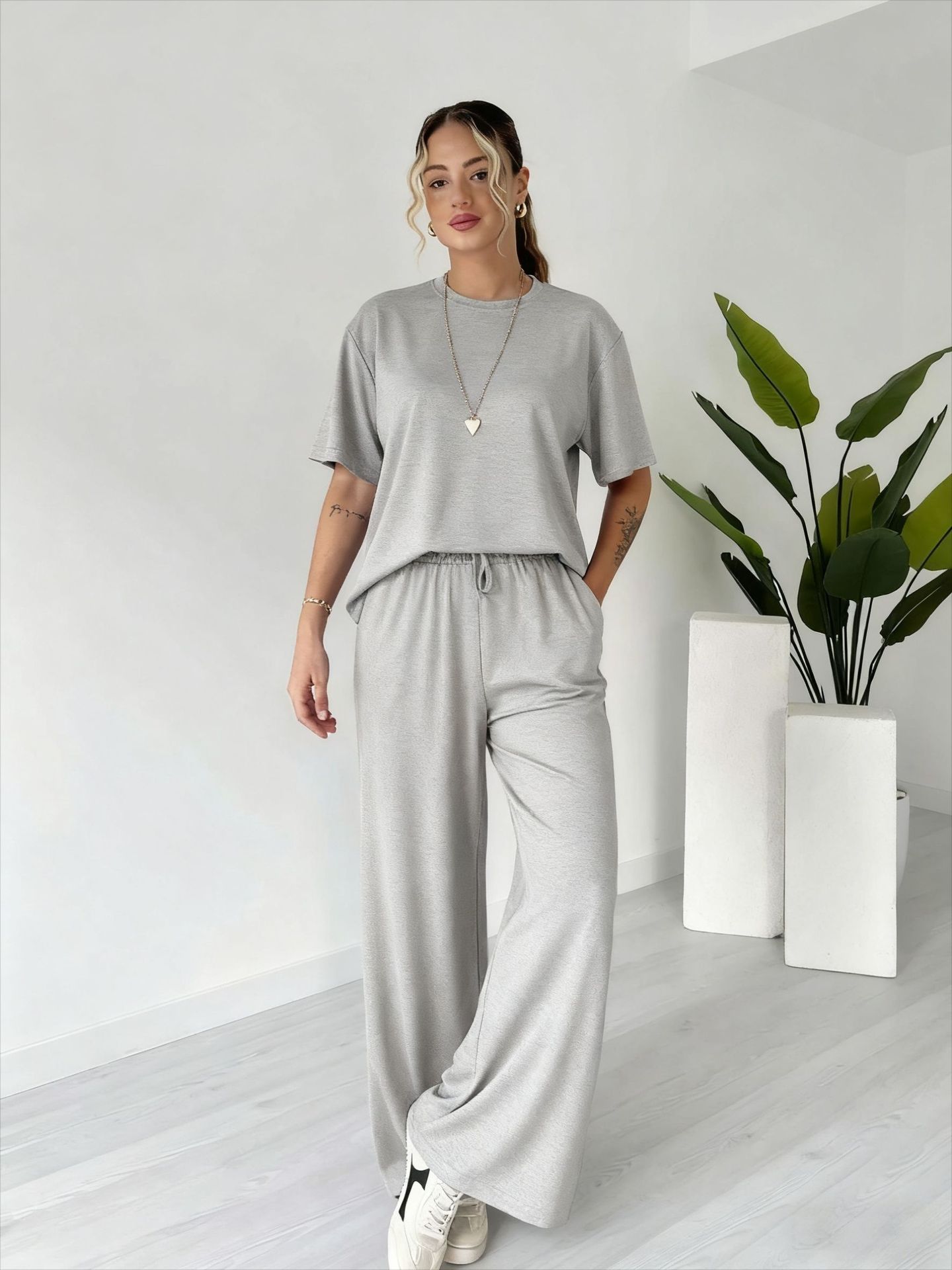Casual Soft Knit Top and Drawstring Pants Two Piece Set (Buy 2 Free Shipping)