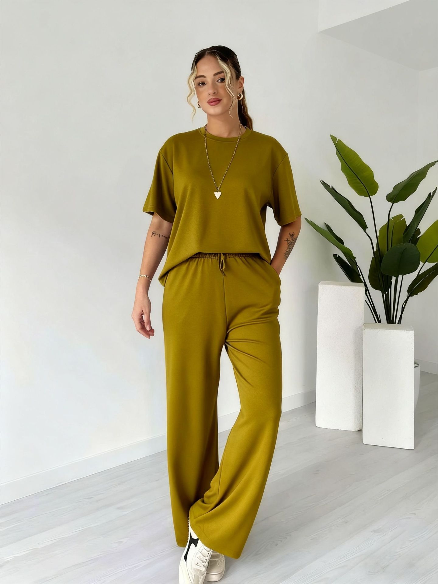 Casual Soft Knit Top and Drawstring Pants Two Piece Set (Buy 2 Free Shipping)