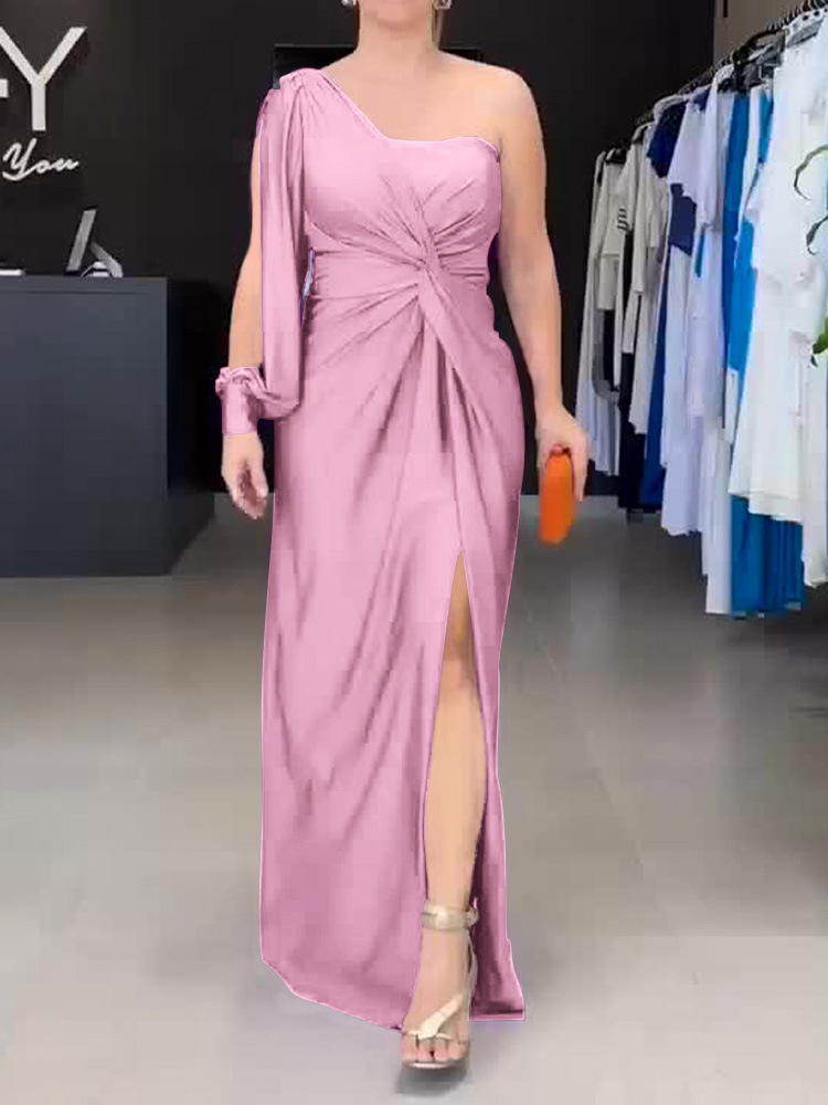 One-Shoulder Kink Vented Slim Fit Dress (Buy 2 Free Shipping)