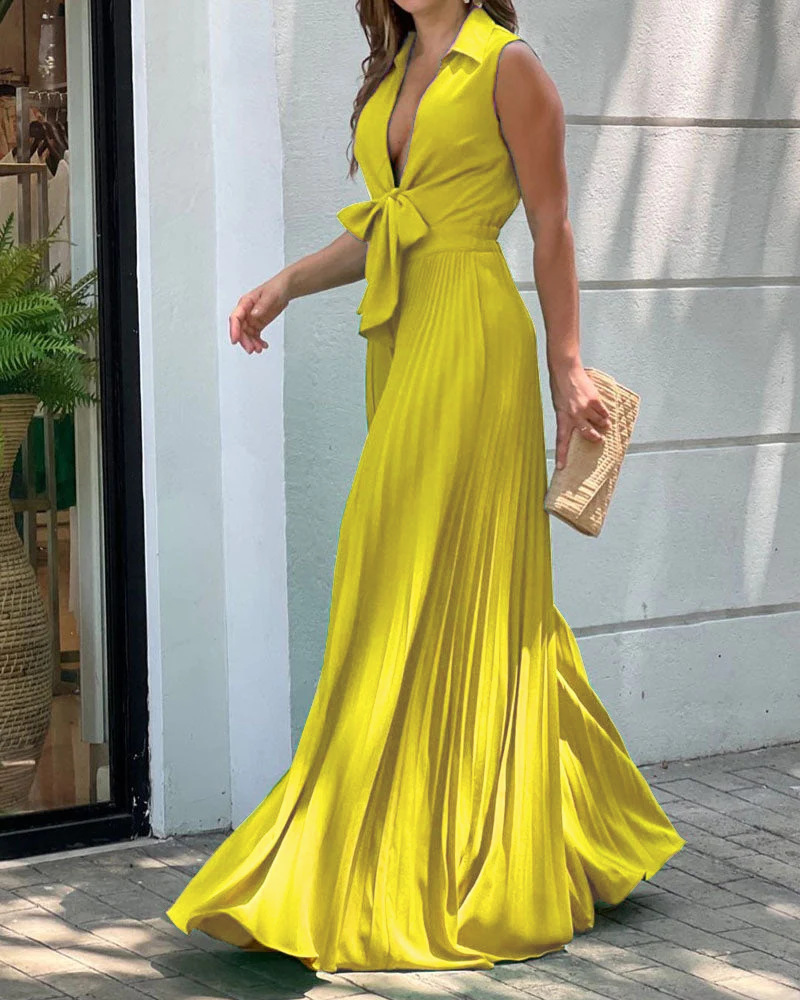 Lapel V Neck Long Sleeve Loose Wide Leg Jumpsuit (Buy 2 Free Shipping)