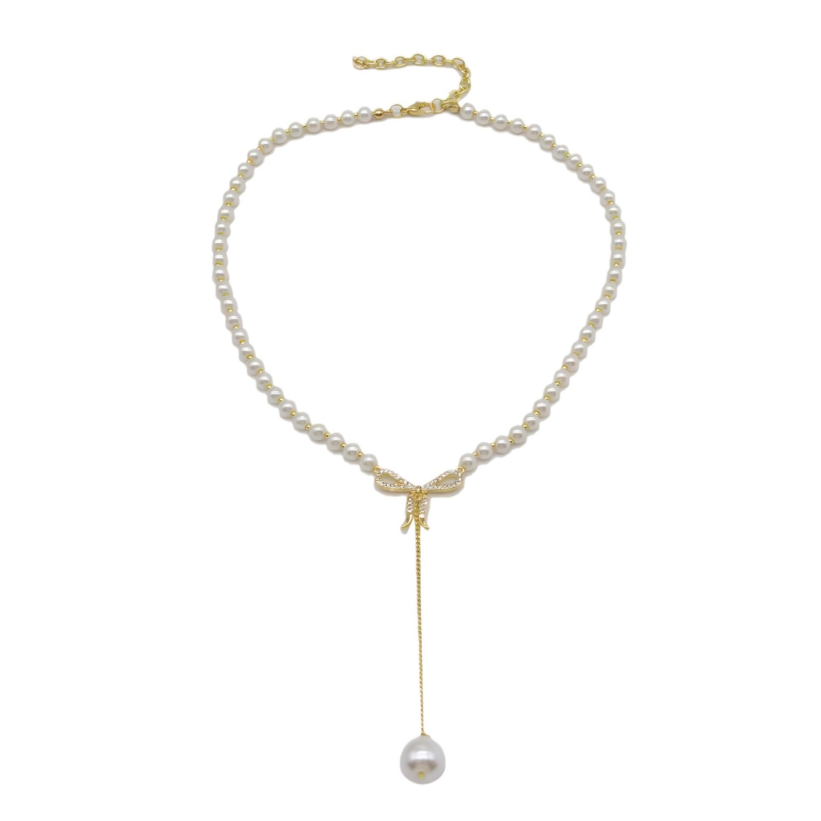 Elegant Pearl Necklace with Zirconia Bow