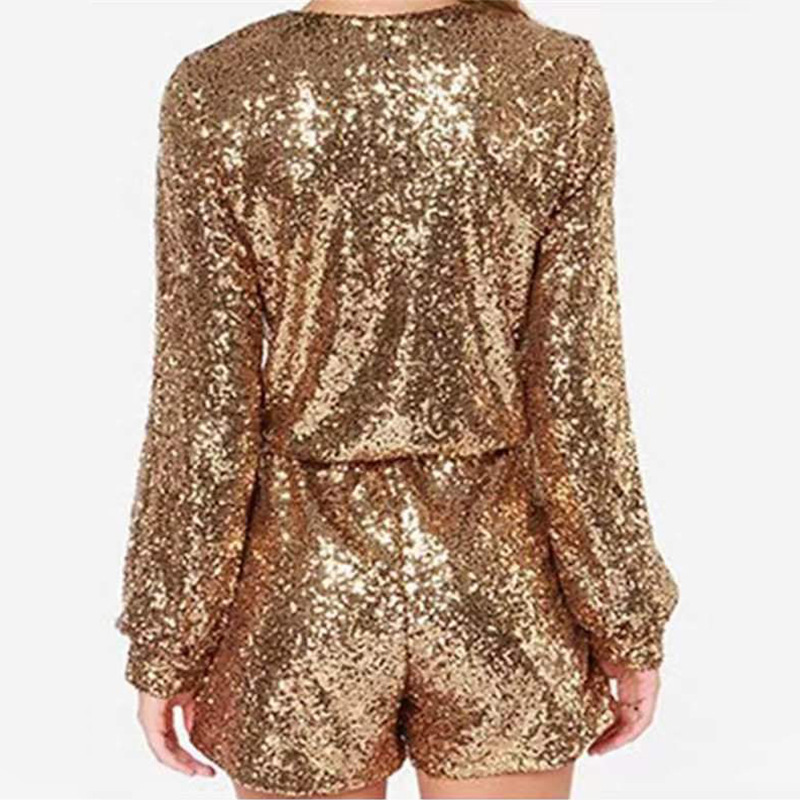 Elegant Sequin V-Neck Wrap Long Sleeve Romper (Buy 2 Free Shipping)