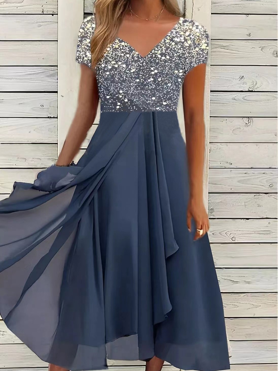 Gradient Printed V Neck Midi Dress (Buy 2 Free Shipping)