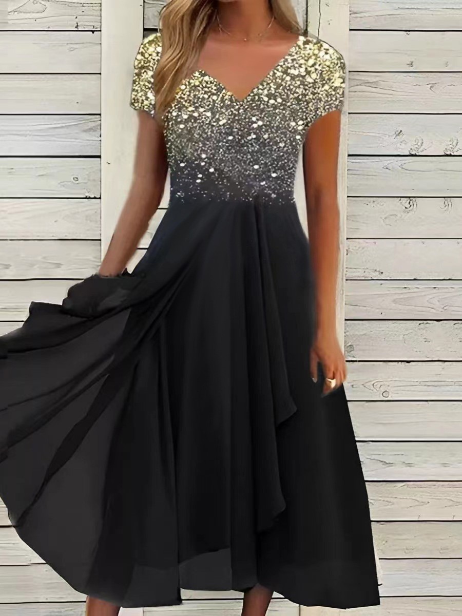 Gradient Printed V Neck Midi Dress (Buy 2 Free Shipping)