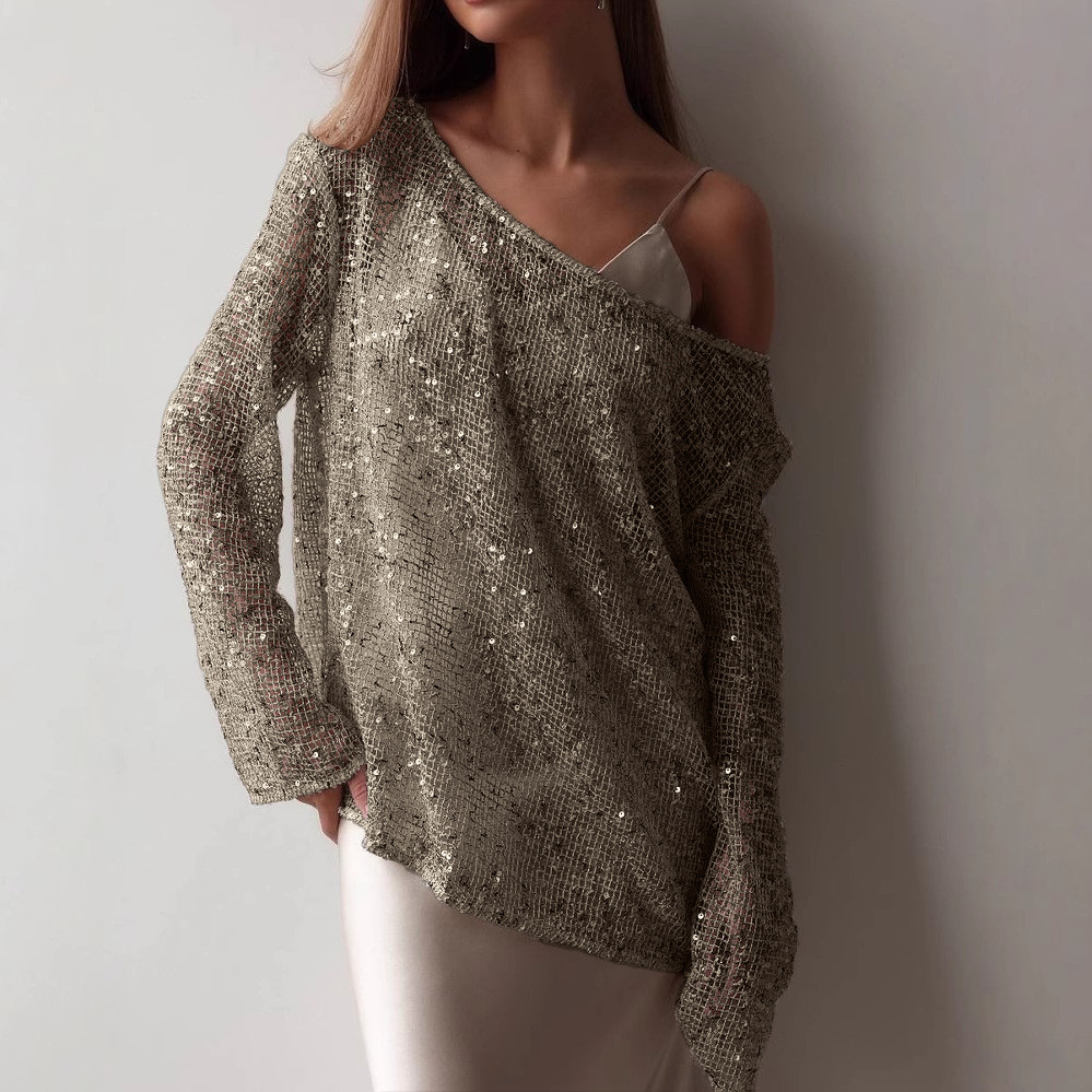 Shimmery Loose Knit Sequin Mesh Pullover Top (Buy 2 Free Shipping)
