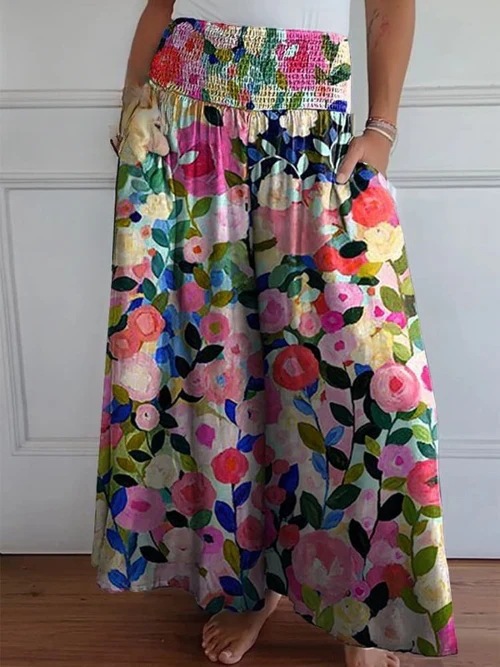 Smocked Waist Wide Leg Flowy Pants (Buy 2 Free Shipping)
