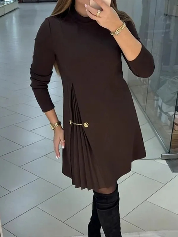 Pleated Accent Asymmetric Dress (Buy 2 Free Shipping)