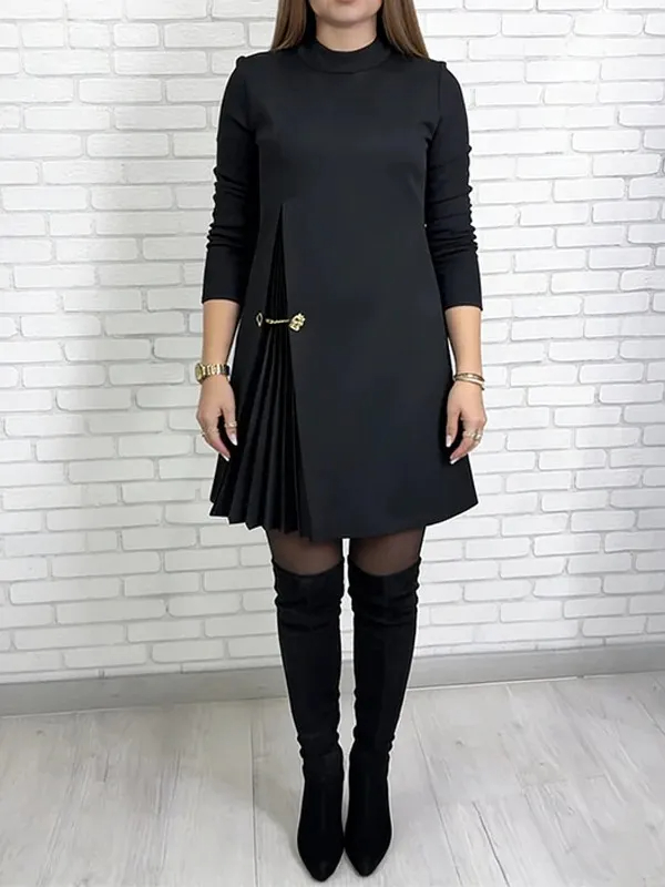 Pleated Accent Asymmetric Dress (Buy 2 Free Shipping)
