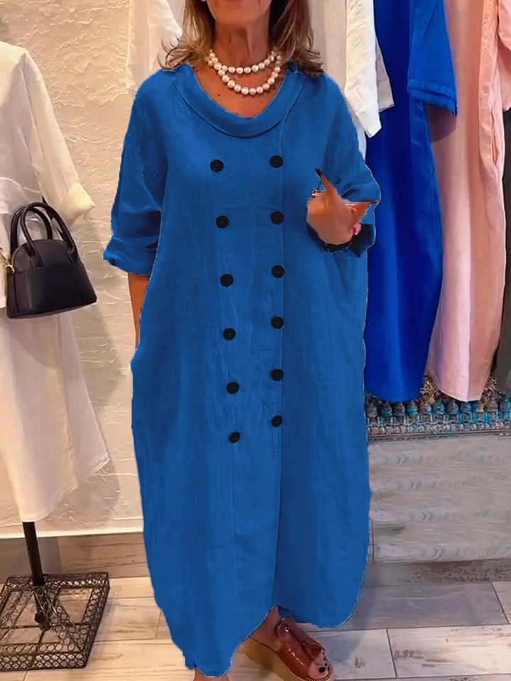 Elegant Cowl Neck Double-Breasted Button Maxi Dress