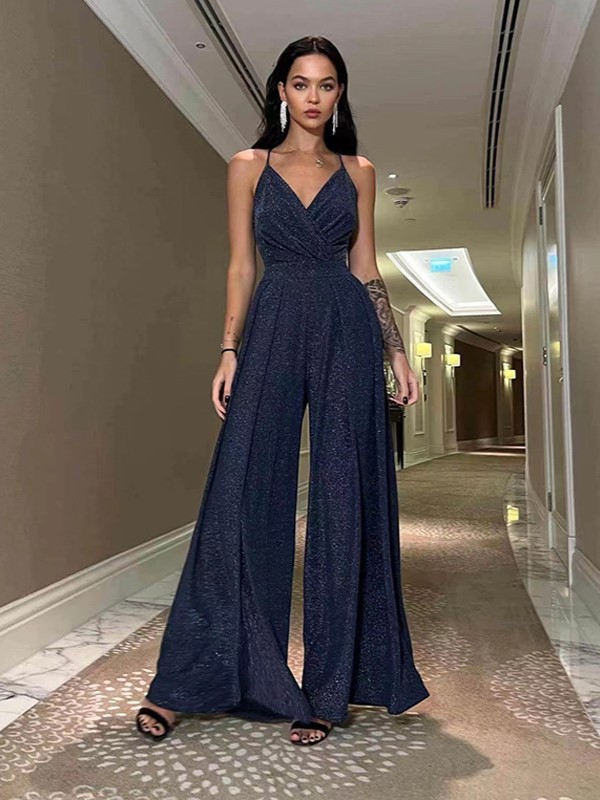 Sparkly Sequin Wide Leg Strap Jumpsuit (Buy 2 Free Shipping)