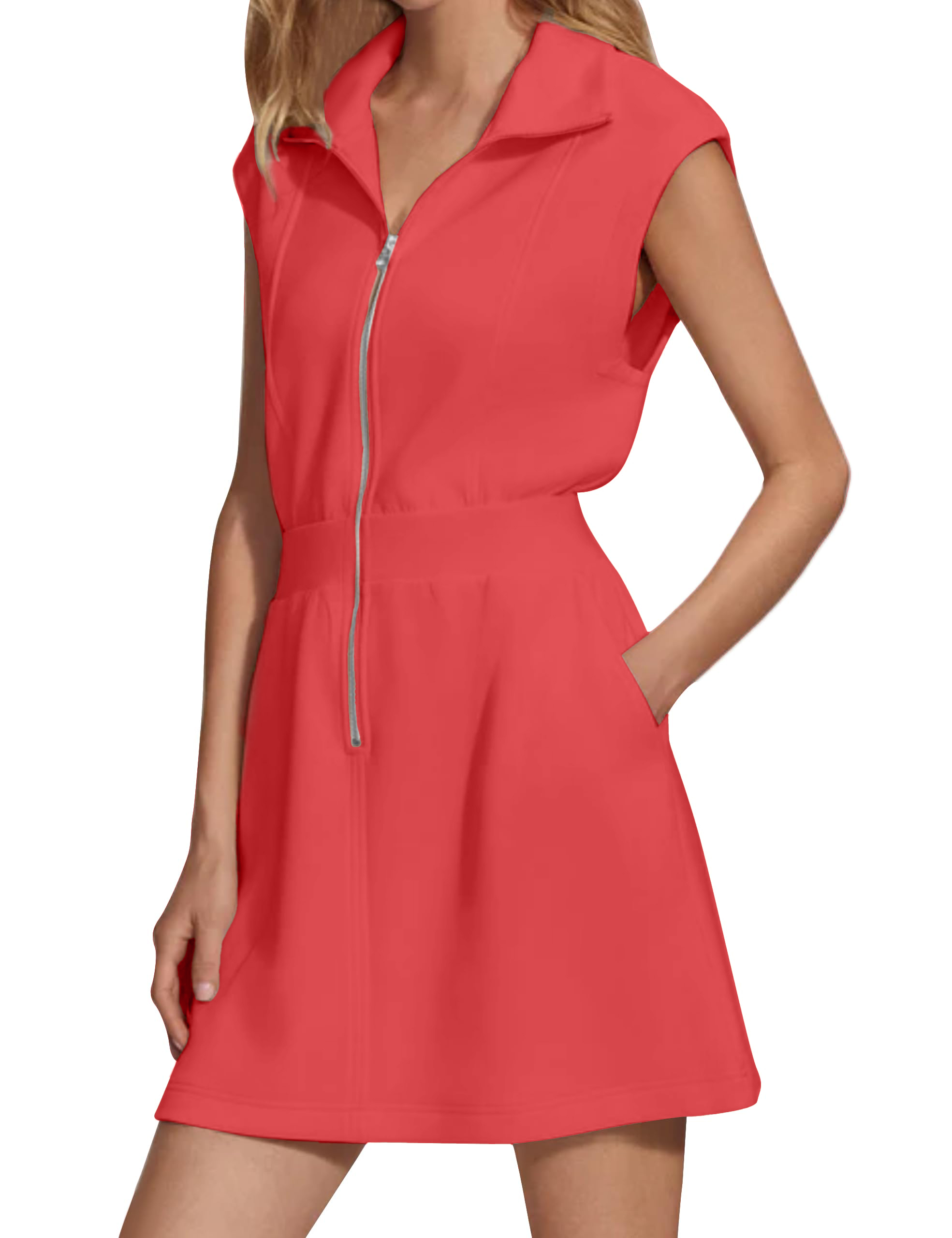 2024 New Women's Collared V Neck Zip Mini Dress(40% OFF Today!!!)