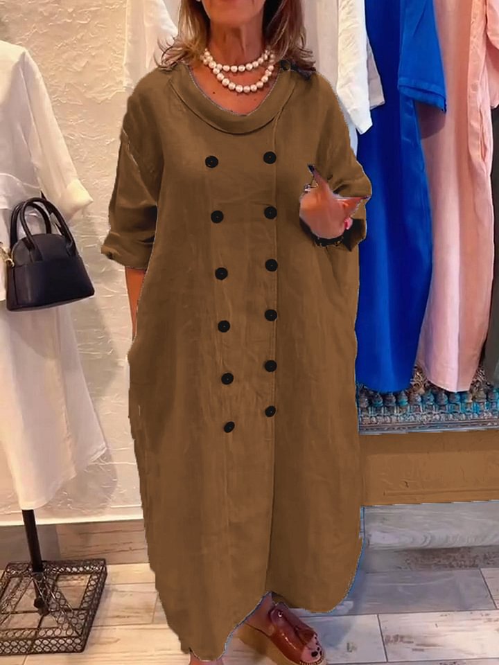 Elegant Cowl Neck Double-Breasted Button Maxi Dress