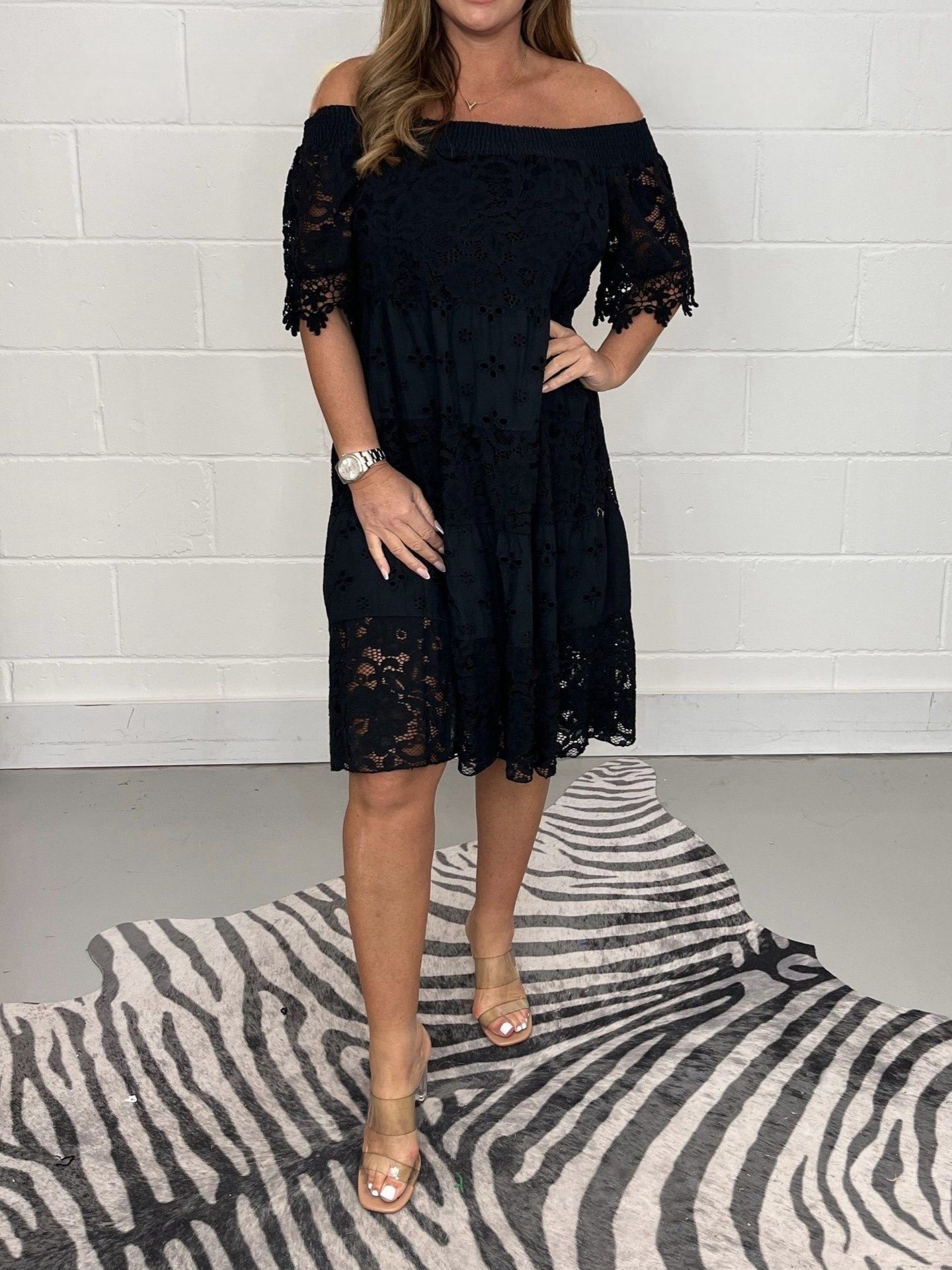 Elegant Off Shoulder Lace Tiered Midi Dress (Buy 2 Free Shipping)