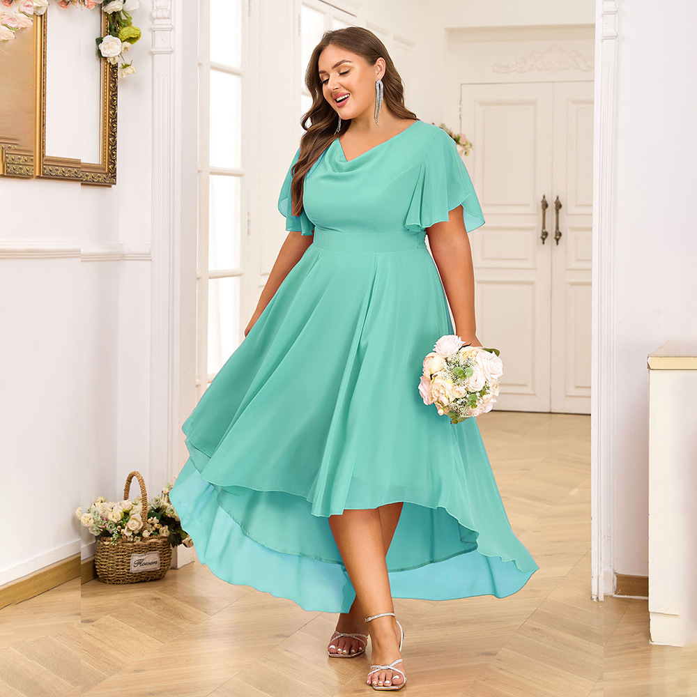 Plus Size Flutter Sleeve High-Low Chiffon Dress (Buy 2 Free Shipping)