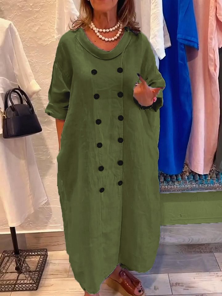 Elegant Cowl Neck Double-Breasted Button Maxi Dress