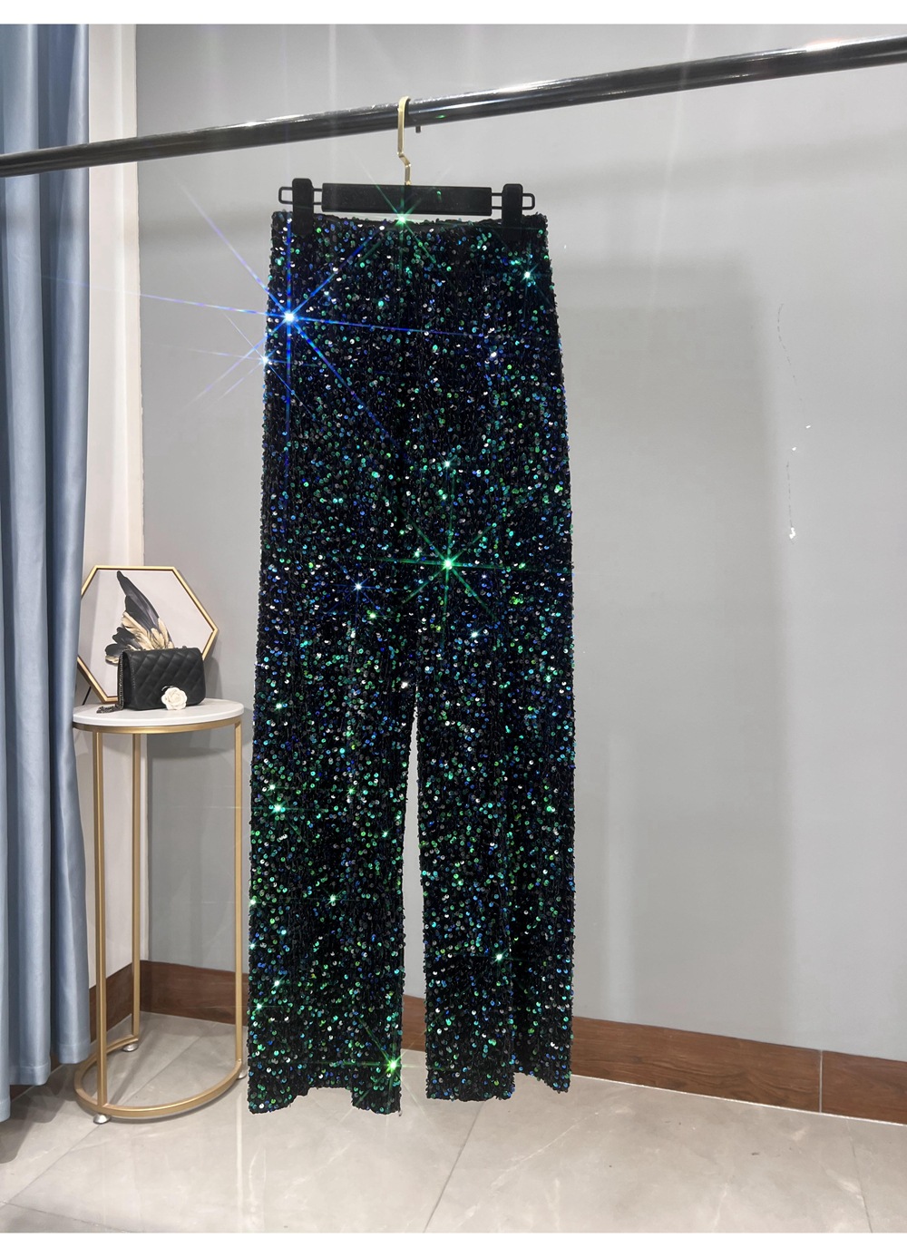 Sequin Velvet Elastic Waist Wide Leg Pants (Buy 2 Free Shipping)