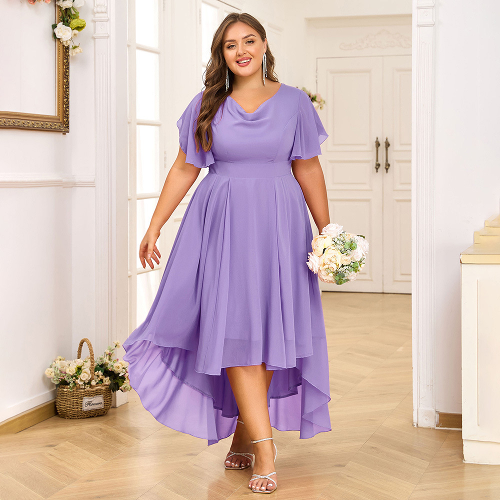 Plus Size Flutter Sleeve High-Low Chiffon Dress (Buy 2 Free Shipping)