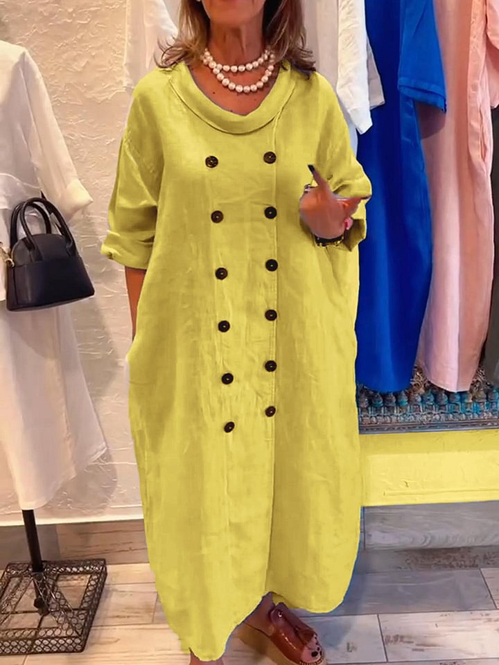 Elegant Cowl Neck Double-Breasted Button Maxi Dress