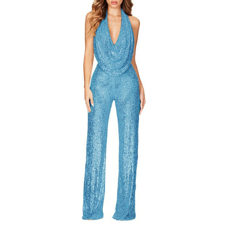 Sequin Halter Boot Cut Jumpsuits (Buy 2 Free Shipping)