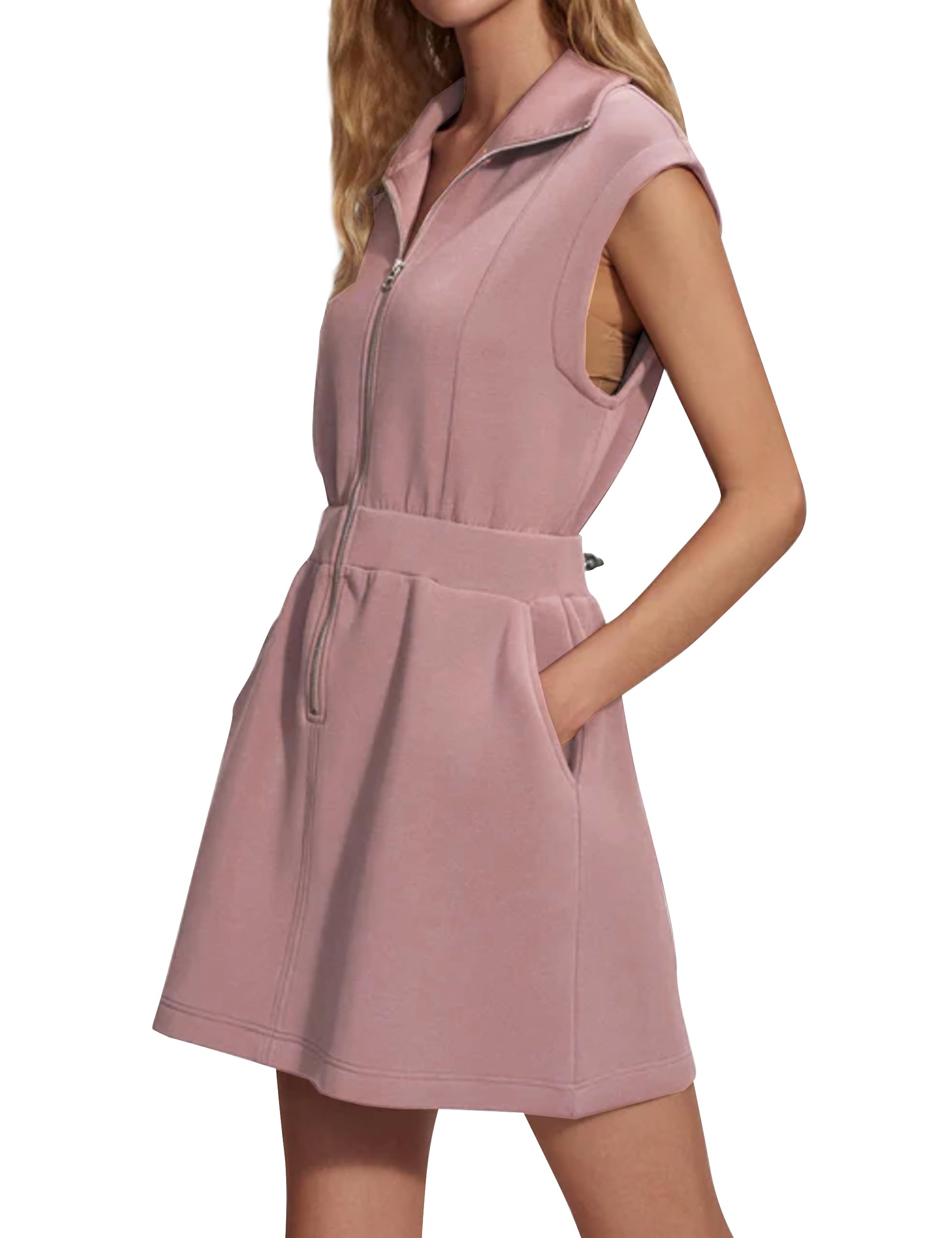 2024 New Women's Collared V Neck Zip Mini Dress(40% OFF Today!!!)