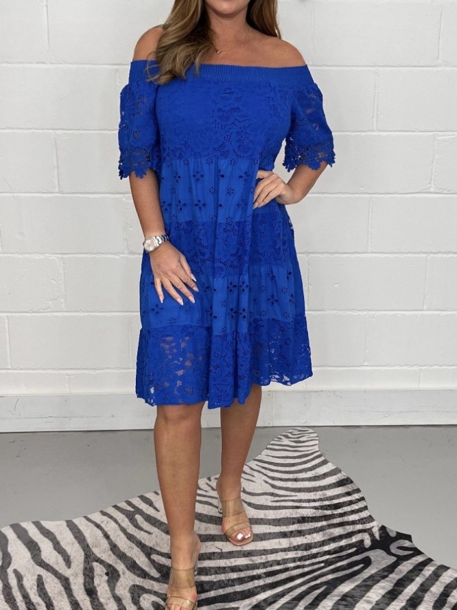 Elegant Off Shoulder Lace Tiered Midi Dress (Buy 2 Free Shipping)