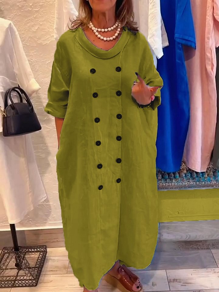 Elegant Cowl Neck Double-Breasted Button Maxi Dress