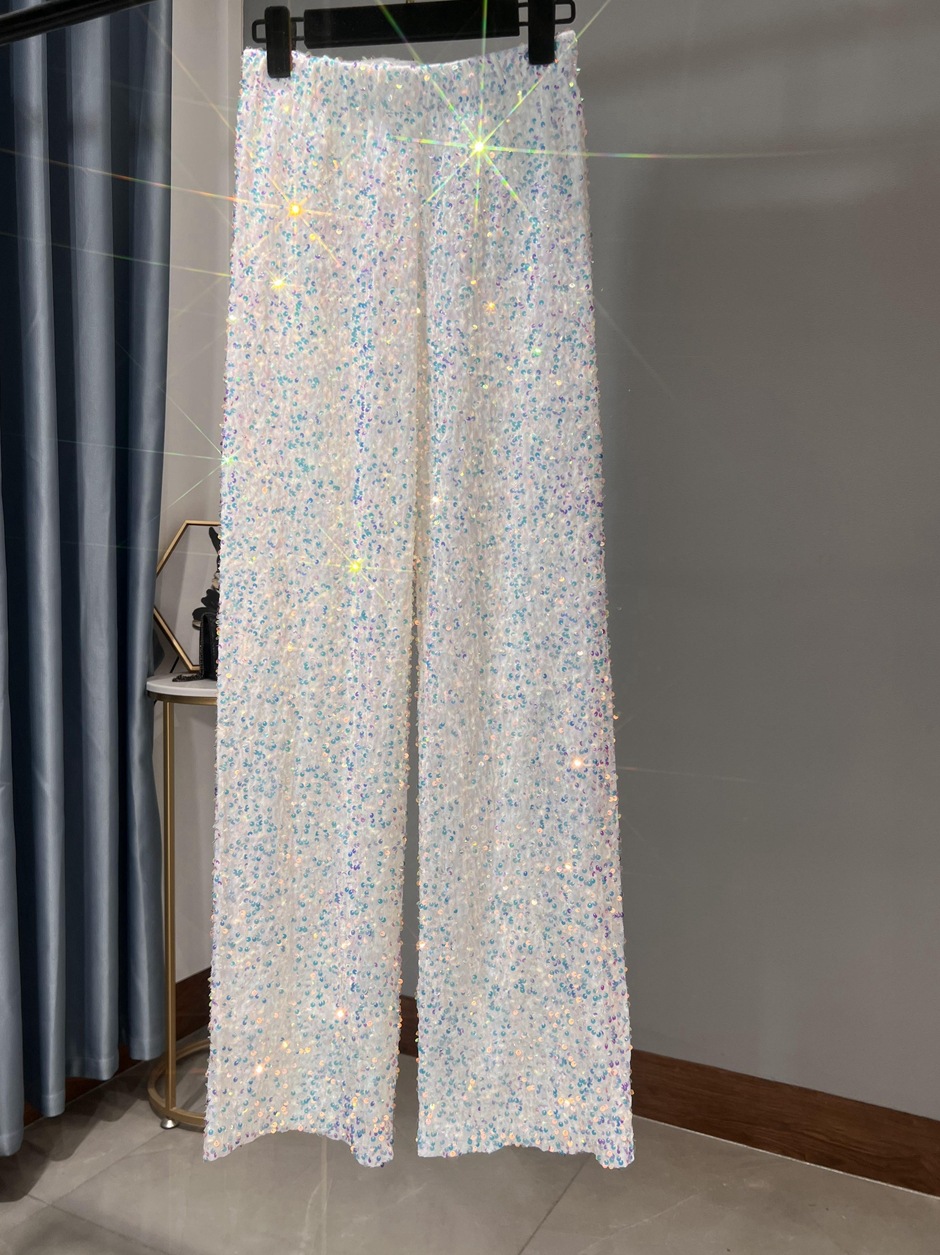 Sequin Velvet Elastic Waist Wide Leg Pants (Buy 2 Free Shipping)