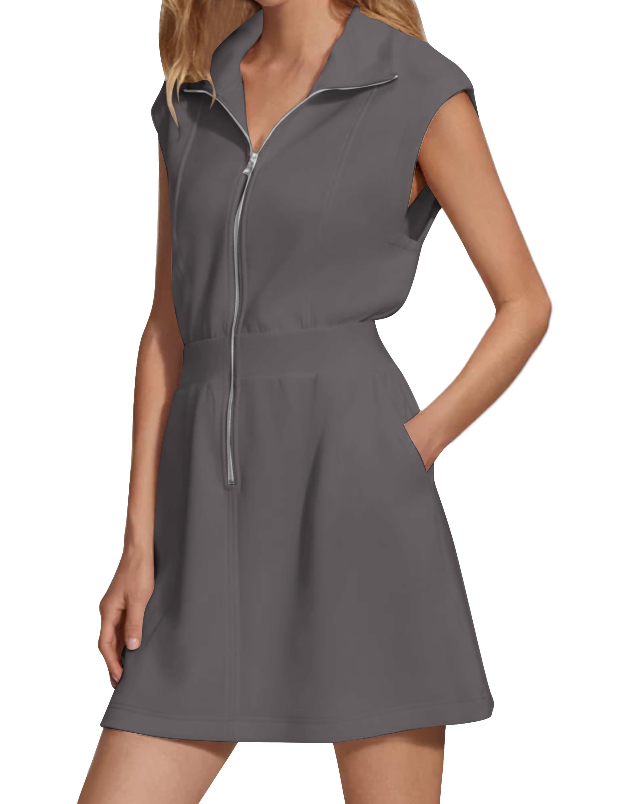 2024 New Women's Collared V Neck Zip Mini Dress(40% OFF Today!!!)