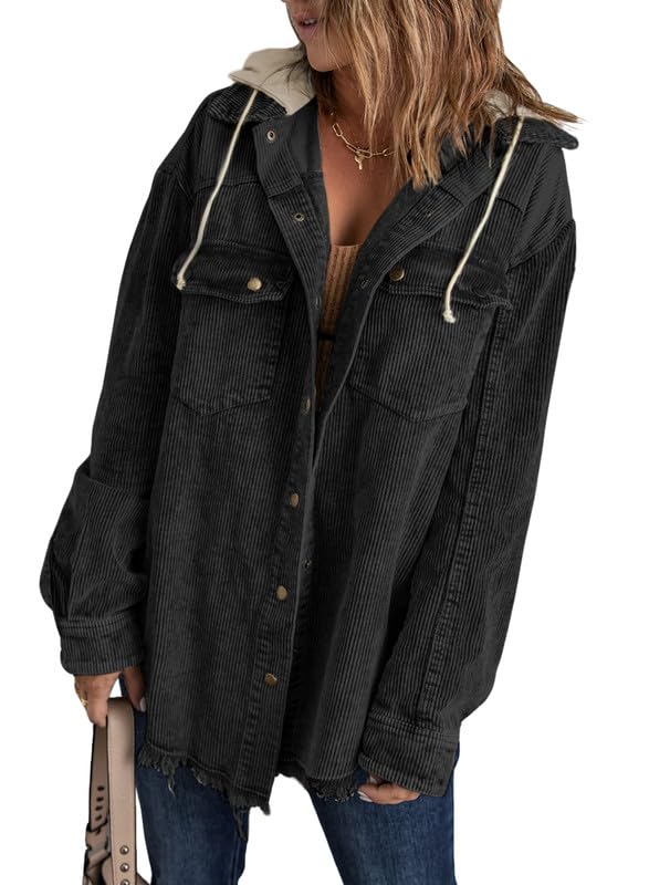 2024 Fall Long Sleeve Button Down Color Block Corduroy Hooded Jacket(BUY 2 10% OFF)