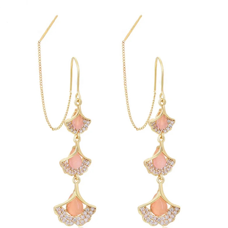 Sterling Silver Ginkgo Leafs Threader Earrings